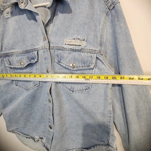 Veveret Women's Comfort Distressed Casual Denim Jacket Size L - Picture 6 of 8